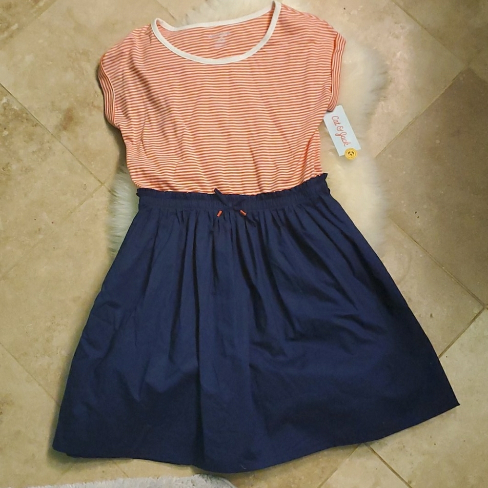 🛒 Cat & Jack Orange and Navy Dress 👗 NWT